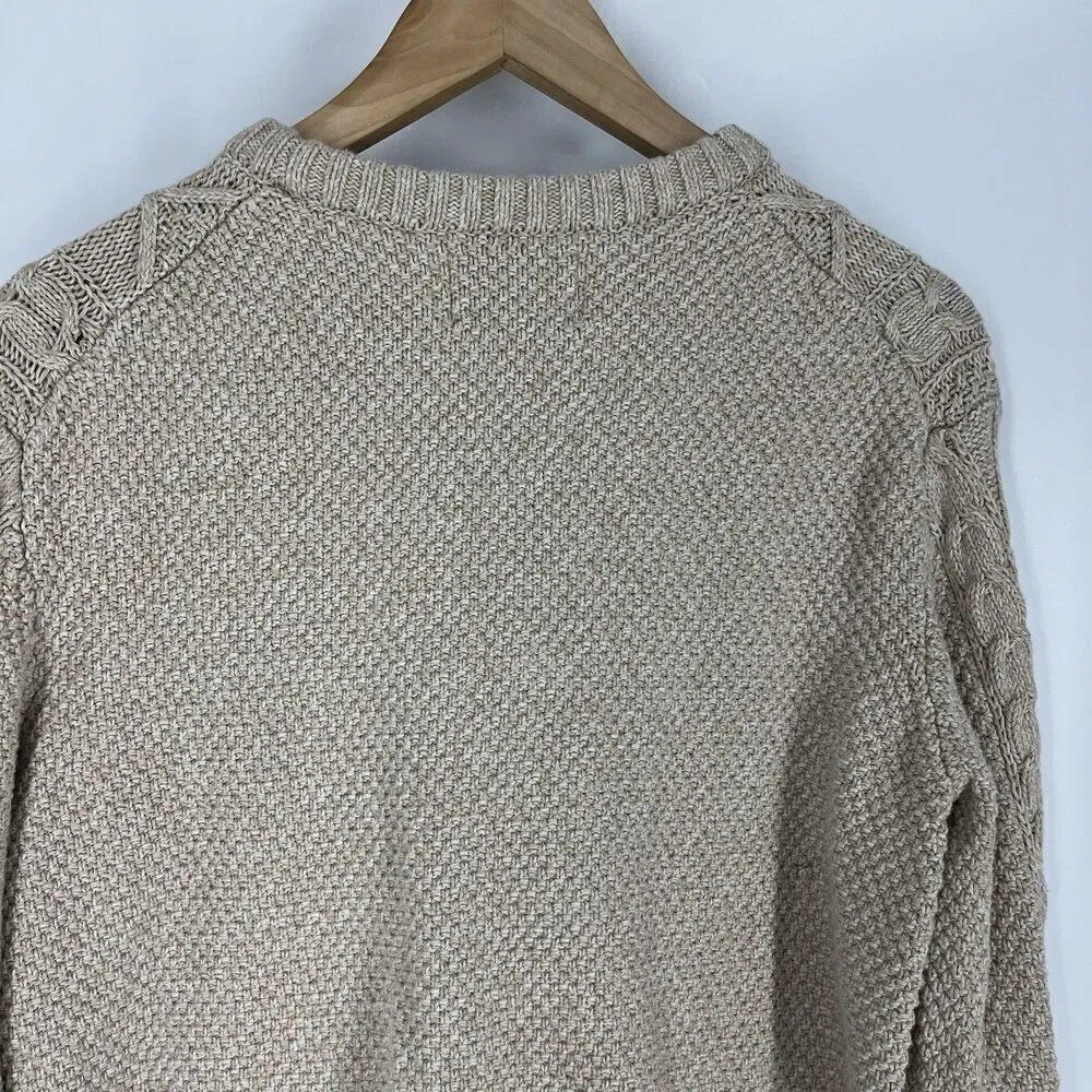 Old Navy Sweater Size Medium Cable Knit Fisherman Natural Beige Pullover Crew
